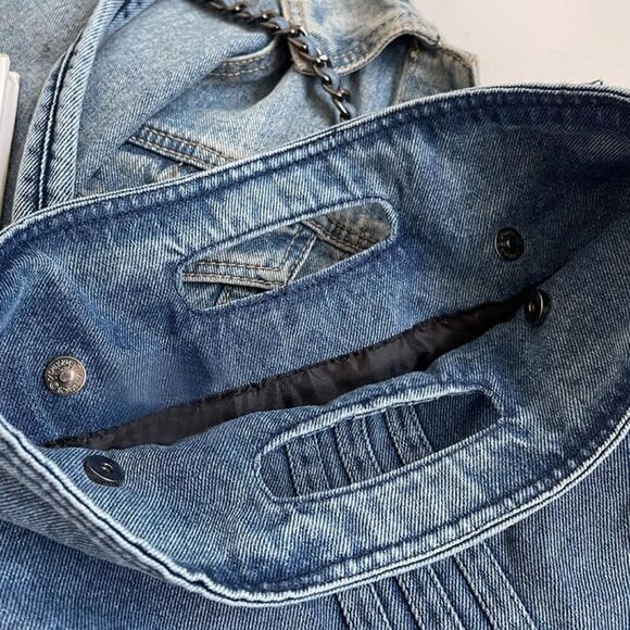 Women Denim Shoulder Handbag Retro Crossbody Bag Large Capacity Tote Purse Chain - Picture 5 of 6